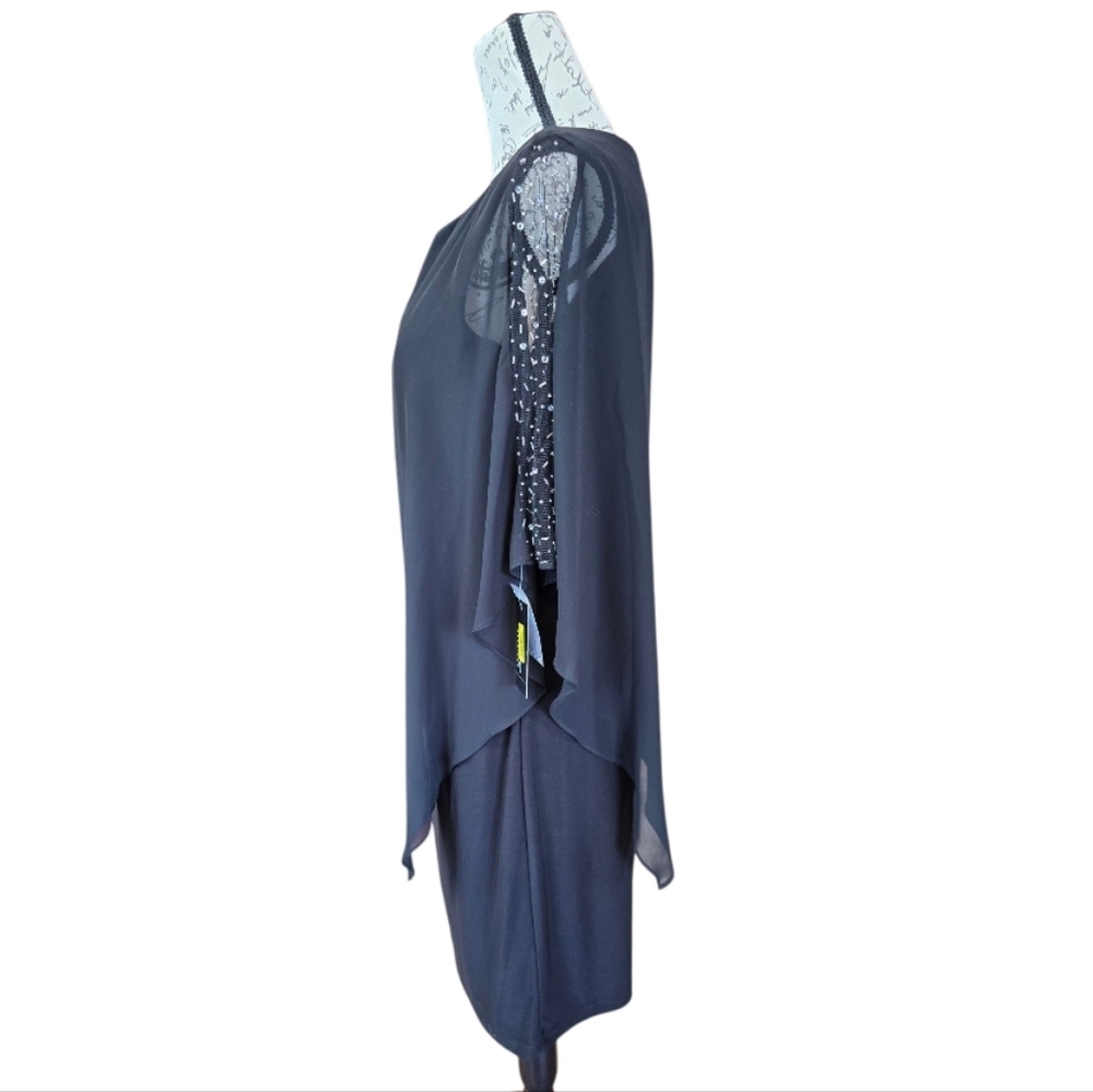 Ignite Evenings Black Chiffon Caped Cocktail Dress 10 - Picture 4 of 10